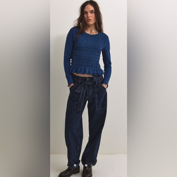 Free People We The Free Sylvie Long Sleeve NWT dark denim blue small medium - Picture 3 of 5